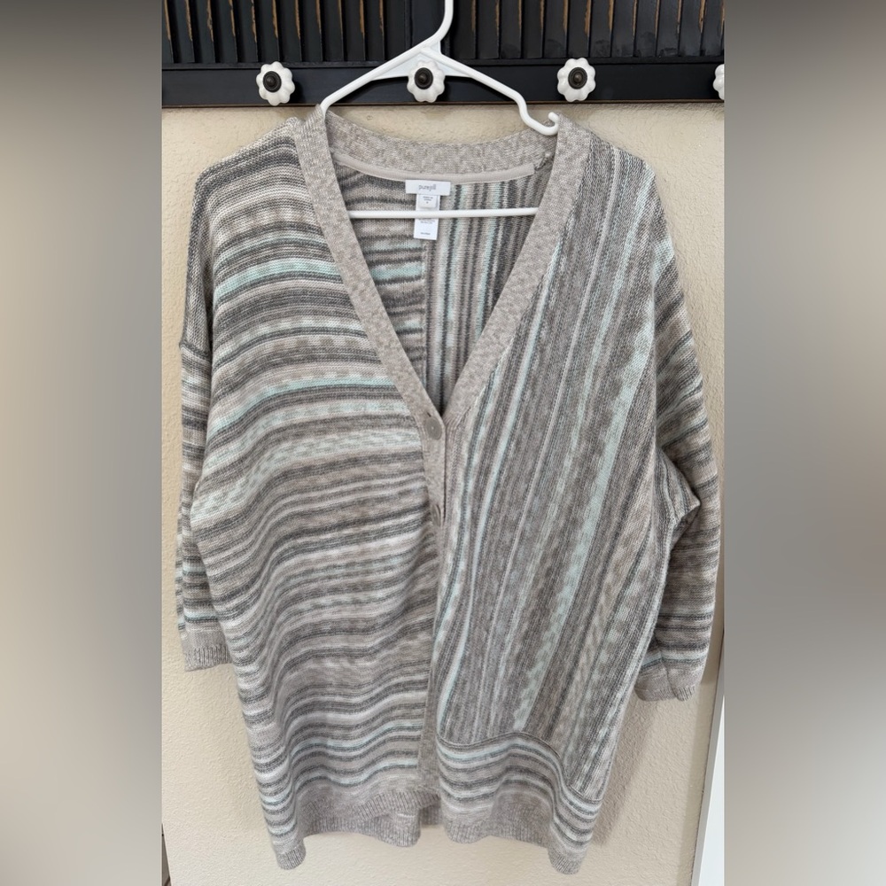 Linen-like J Jill cardigan. Muted blue/grey/tan tones. Size Small. EUC. - Picture 5 of 8
